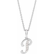 14K White .08 CTW Natural Diamond Initial P 18" Necklace