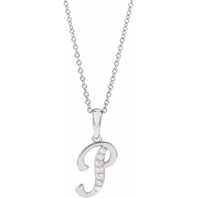 14K White .08 CTW Natural Diamond Initial P 18" Necklace