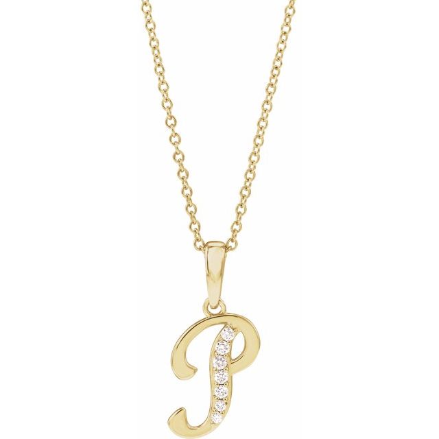 14K Yellow .08 CTW Natural Diamond Initial P 18" Necklace