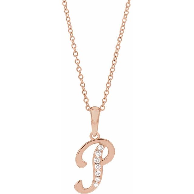 14K Rose .08 CTW Natural Diamond Initial P 18" Necklace