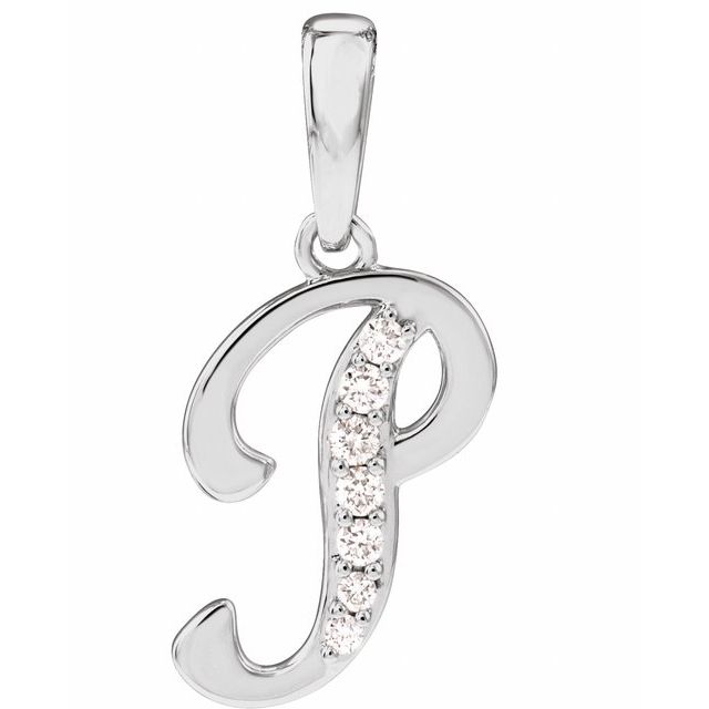 14K White .08 CTW Natural Diamond Initial P 18" Necklace