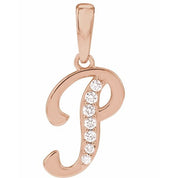 14K Rose .08 CTW Natural Diamond Initial P 18" Necklace