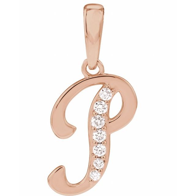 14K Rose .08 CTW Natural Diamond Initial P 18" Necklace