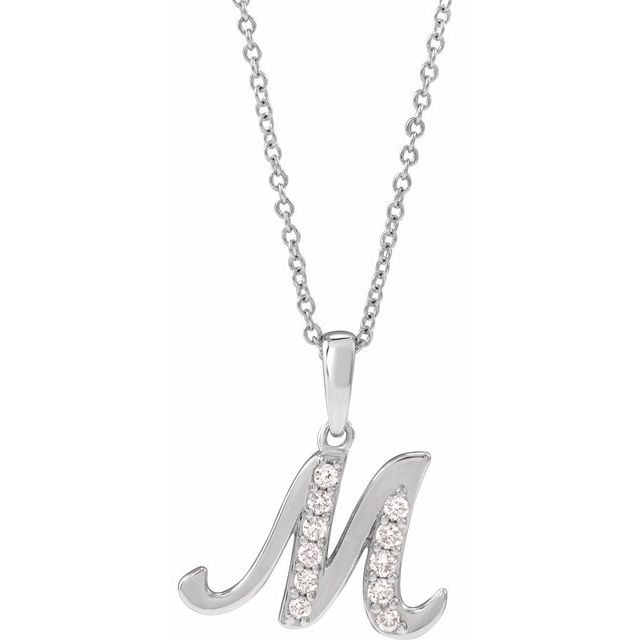 14K White 1/5 CTW Natural Diamond Initial M 18" Necklace