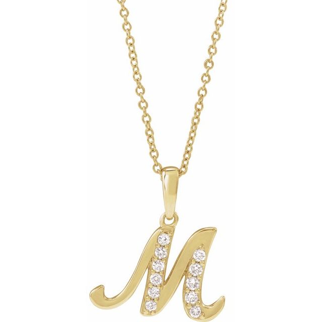 14K Yellow 1/5 CTW Natural Diamond Initial M 18" Necklace