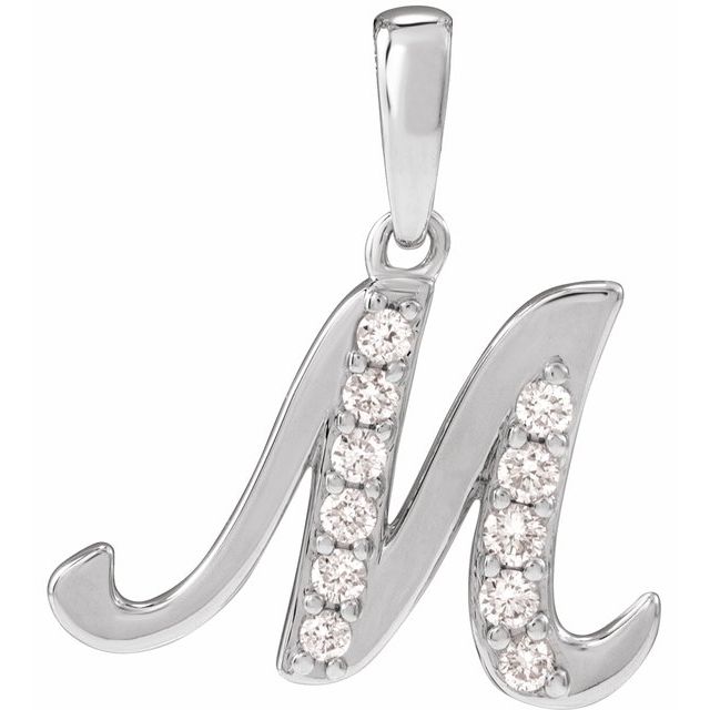 14K White 1/5 CTW Natural Diamond Initial M 18" Necklace