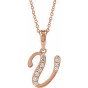 14K Rose 1/8 CTW Natural Diamond Initial V 18" Necklace