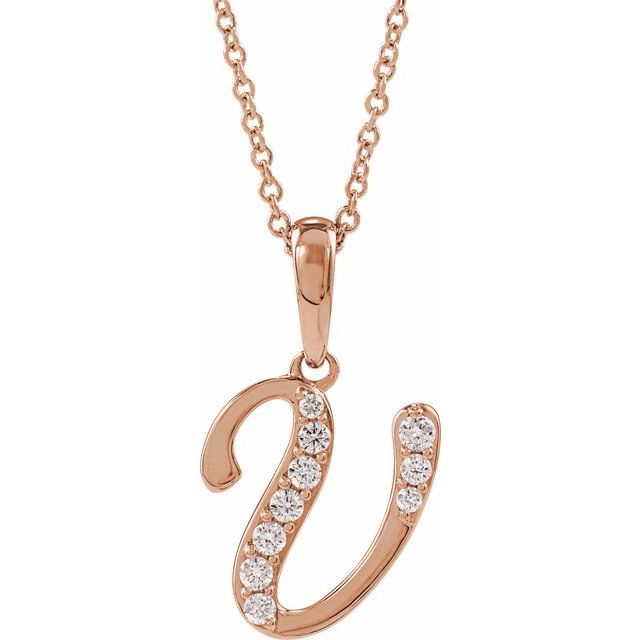14K Rose 1/8 CTW Natural Diamond Initial V 18" Necklace
