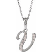 14K White 1/8 CTW Natural Diamond Initial V 18" Necklace