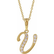 14K Yellow 1/8 CTW Natural Diamond Initial V 18" Necklace