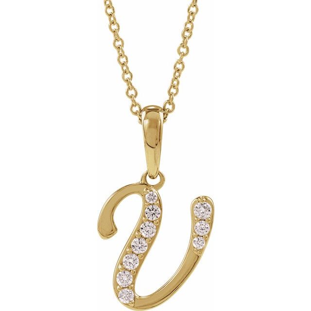 14K Yellow 1/8 CTW Natural Diamond Initial V 18" Necklace