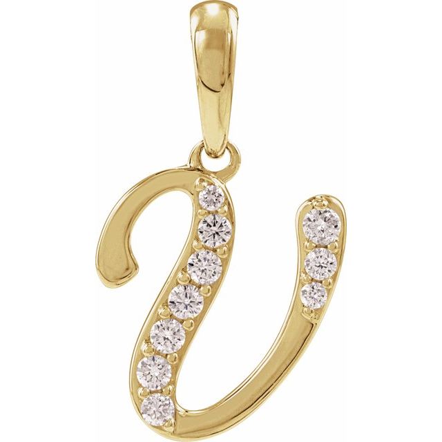 14K Yellow 1/8 CTW Natural Diamond Initial V 18" Necklace