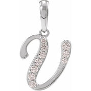 14K White 1/8 CTW Natural Diamond Initial V 18" Necklace