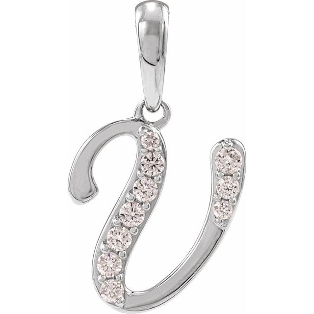 14K White 1/8 CTW Natural Diamond Initial V 18" Necklace
