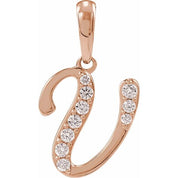 14K Rose 1/8 CTW Natural Diamond Initial V 18" Necklace