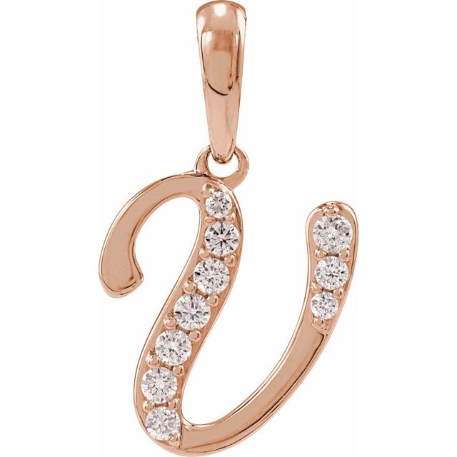 14K Rose 1/8 CTW Natural Diamond Initial V 18" Necklace