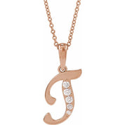 14K Rose 1/10 CTW Natural Diamond Initial T 18" Necklace
