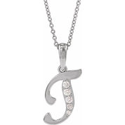 14K White 1/10 CTW Natural Diamond Initial T 18" Necklace