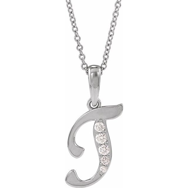 14K White 1/10 CTW Natural Diamond Initial T 18" Necklace