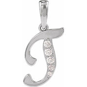 14K White 1/10 CTW Natural Diamond Initial T 18" Necklace