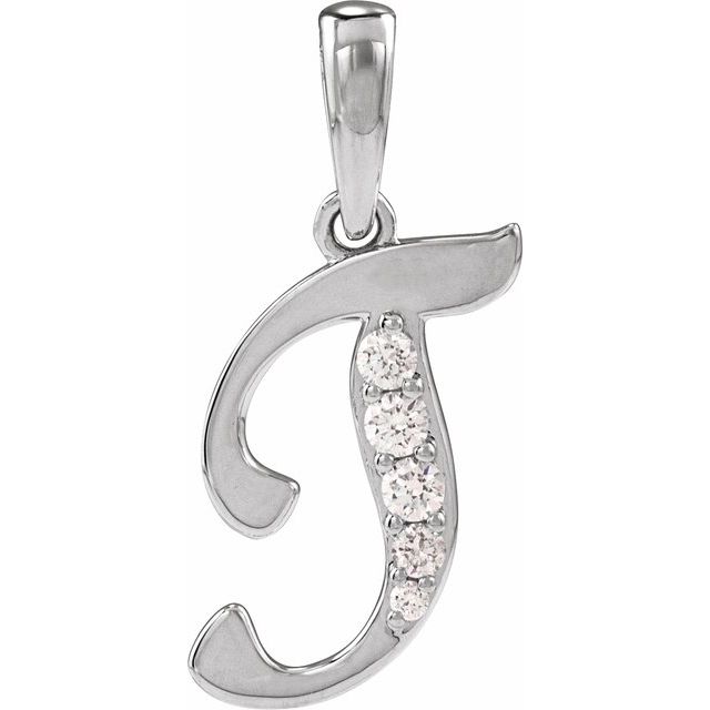 14K White 1/10 CTW Natural Diamond Initial T 18" Necklace