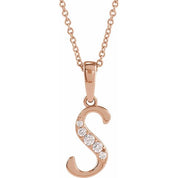 14K Rose .08 CTW Natural Diamond Initial S 18" Necklace