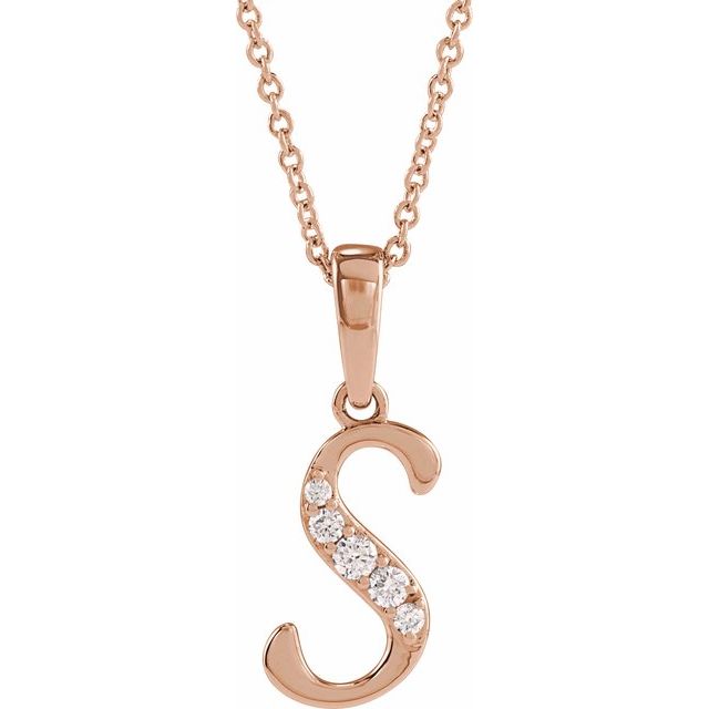 14K Rose .08 CTW Natural Diamond Initial S 18" Necklace