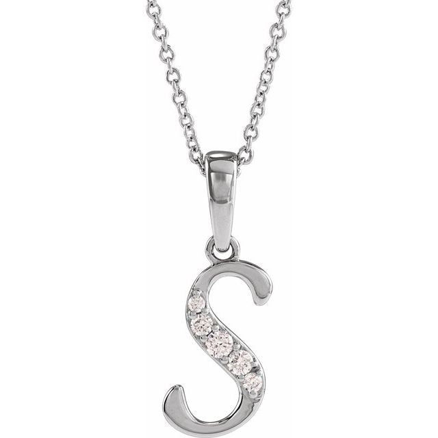 14K White .08 CTW Natural Diamond Initial S 18" Necklace