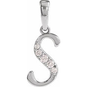 14K White .08 CTW Natural Diamond Initial S 18" Necklace