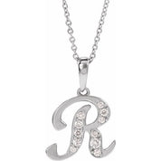 14K White 1/6 CTW Natural Diamond Initial R 18" Necklace