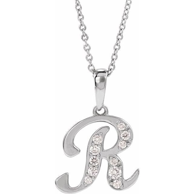 14K White 1/6 CTW Natural Diamond Initial R 18" Necklace