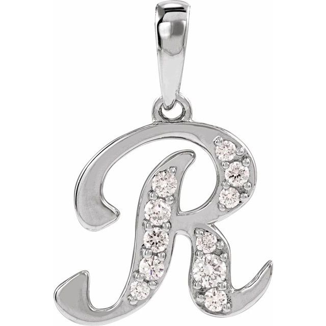 14K White 1/6 CTW Natural Diamond Initial R 18" Necklace