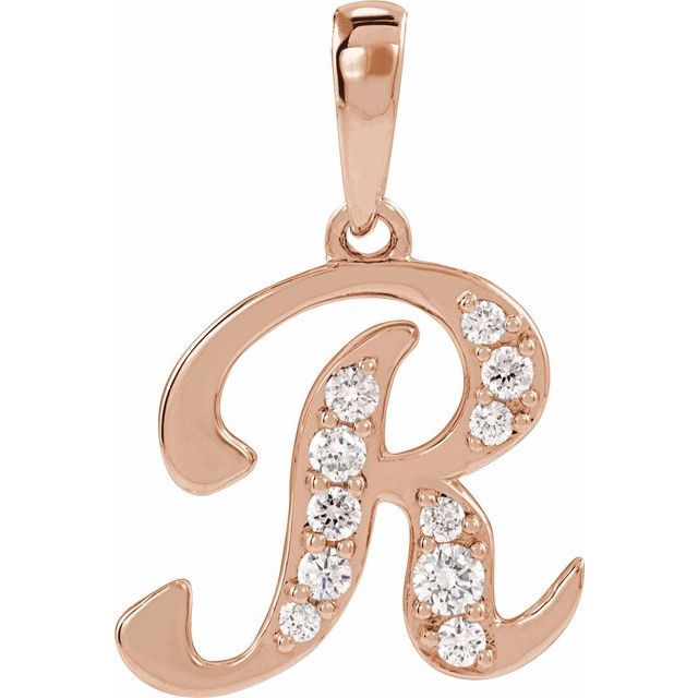 14K Rose 1/6 CTW Natural Diamond Initial R 18" Necklace