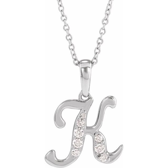 14K White 1/6 CTW Natural Diamond Initial K 18" Necklace