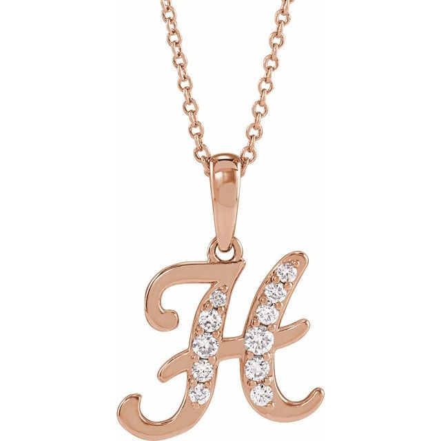 14K Rose 1/5 CTW Natural Diamond Initial H 18" Necklace