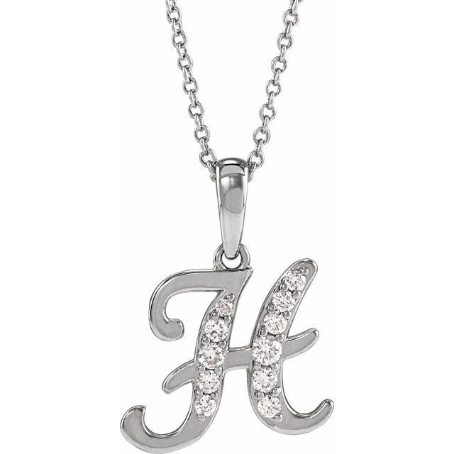 14K White 1/5 CTW Natural Diamond Initial H 18" Necklace