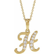 14K Yellow 1/5 CTW Natural Diamond Initial H 18" Necklace