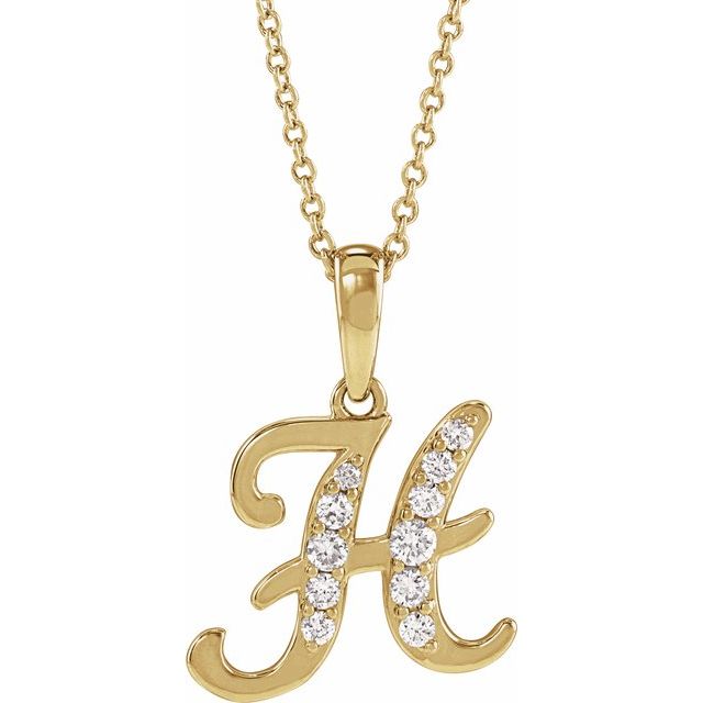 14K Yellow 1/5 CTW Natural Diamond Initial H 18" Necklace