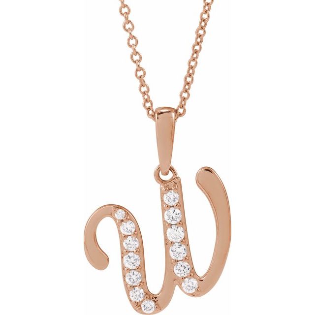 14K Rose 1/5 CTW Natural Diamond Initial W 18" Necklace