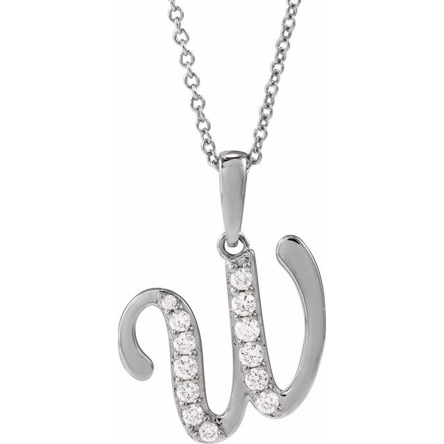 14K White 1/5 CTW Natural Diamond Initial W 18" Necklace