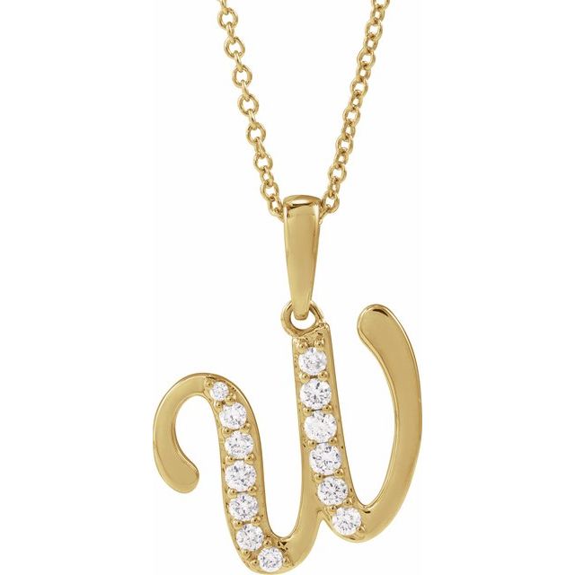 14K Yellow 1/5 CTW Natural Diamond Initial W 18" Necklace