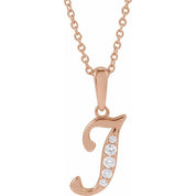 14K Rose .05 CTW Natural Diamond Initial J 18" Necklace