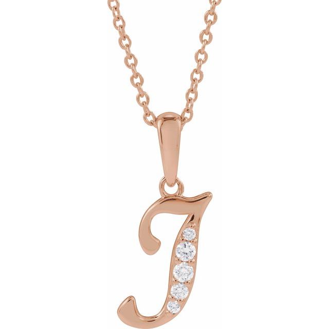 14K Rose .05 CTW Natural Diamond Initial J 18" Necklace