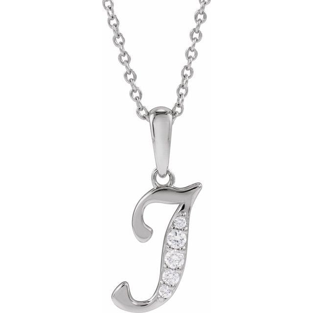 14K White .05 CTW Natural Diamond Initial J 18" Necklace