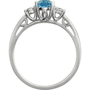 14K White Natural Swiss Blue Topaz & .04 CTW Natural Diamond Ring