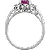 14K White Lab-Grown Pink Sapphire & .04 CTW Natural Diamond Ring