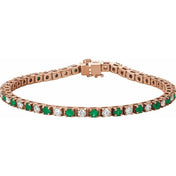 14K Rose Lab-Grown Emerald & 2 3/8 CTW Natural Diamond Line 7" Bracelet
