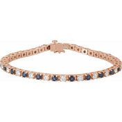 14K Rose Lab-Grown Blue Sapphire & 2 3/8 CTW Natural Diamond Line 7" Bracelet