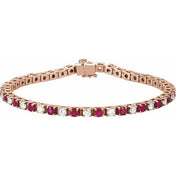 14K Rose Lab-Grown Ruby & 2 3/8 CTW Natural Diamond Line 7" Bracelet