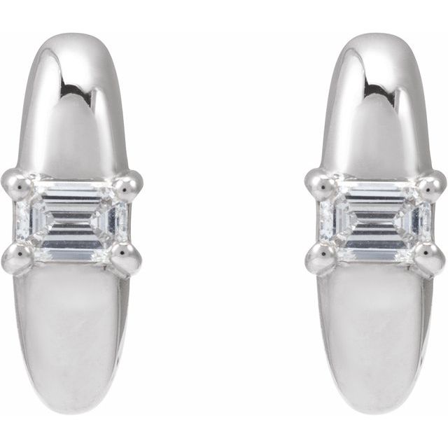 Platinum 1/3 Natural Diamond 13.4 mm Huggie Hoop Earrings